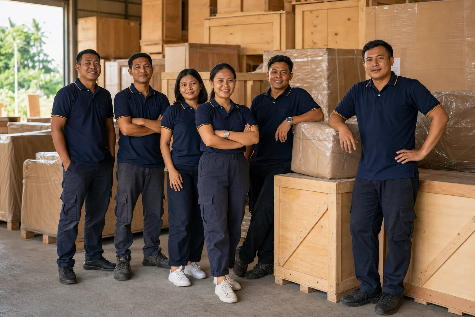 Royal Bali Logistics team in an export packing warehouse